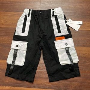 Mina, boys cargo shorts, size 16, white/black, new with tags